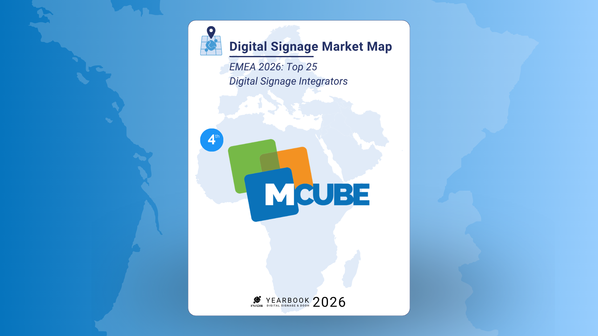 Market maps of the European digital signage market in the invidis Yearbook 2026 with M-Cube placements