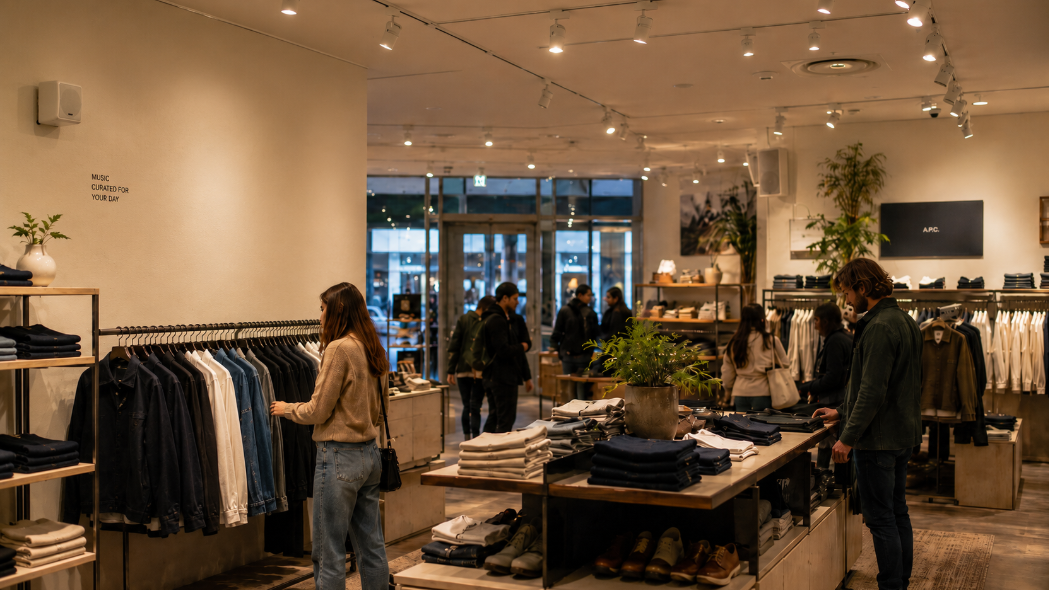Retail store with a distinctive audio branding soundscape playing in-store